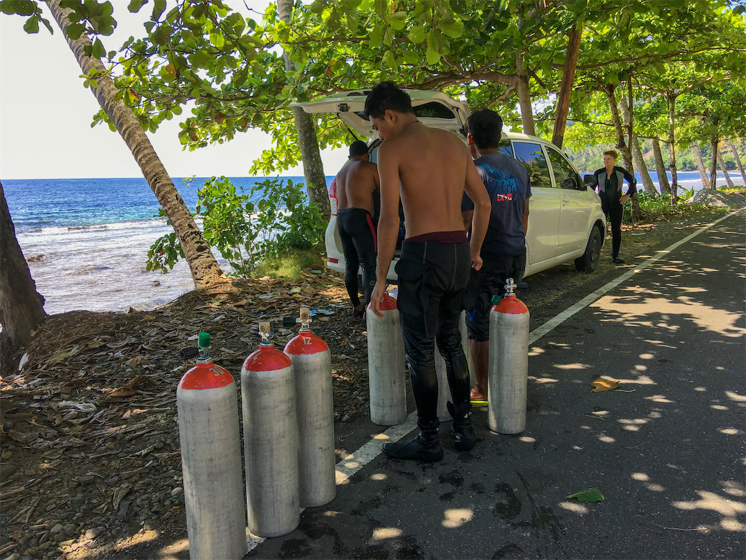 Arrival at a dive site in Bolsel