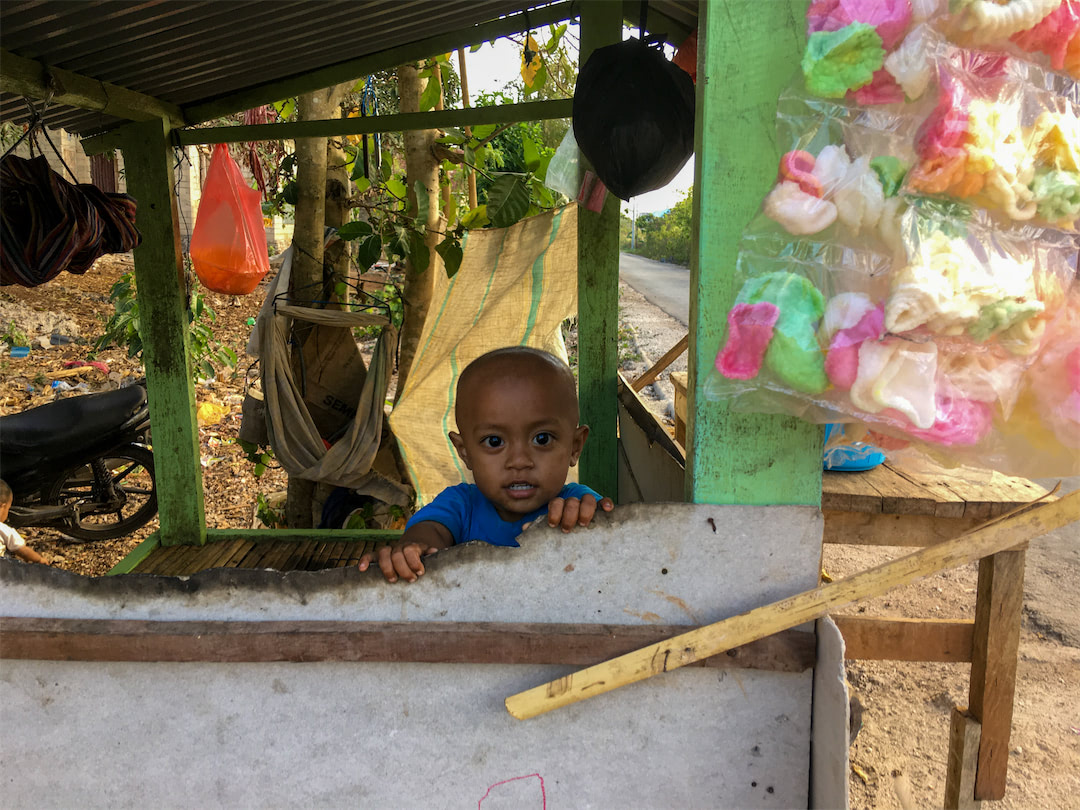 Children in as food stall