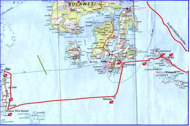 Reiseroute Tukang Besi Archipel, Indonesien